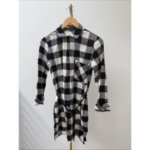 Zara Black & White Buffalo Plaid Zip Front Dress 100% Cotton XS